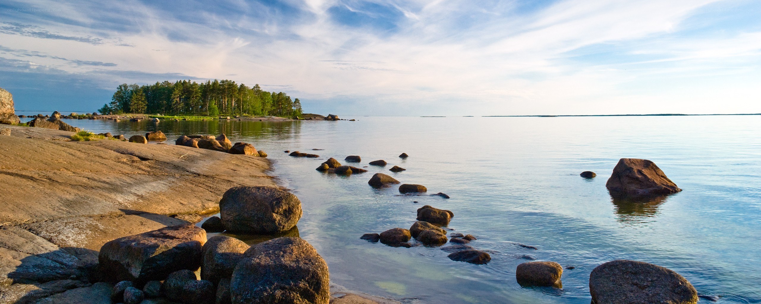 Rocky shoreline at sunset