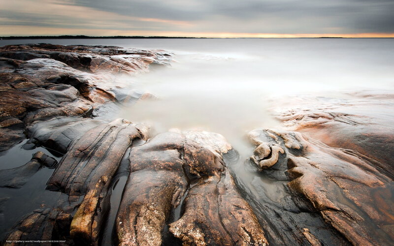 Rocky Shoreline at Sunset — Brown, Serene