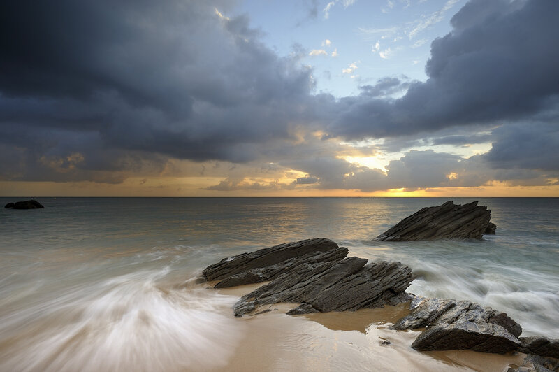 Rocky Shoreline at Sunset — Gray, Dramatic