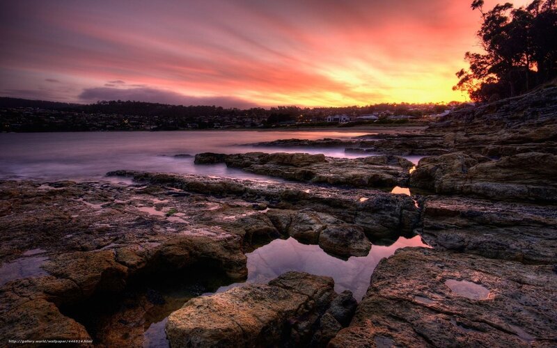 Rocky Shoreline at Sunset — Purple, Dramatic, Photograph, Rocks, Sea