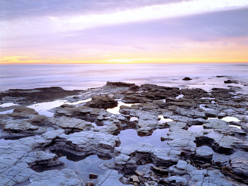 Rocky Shoreline at Sunset — Purple, Sky