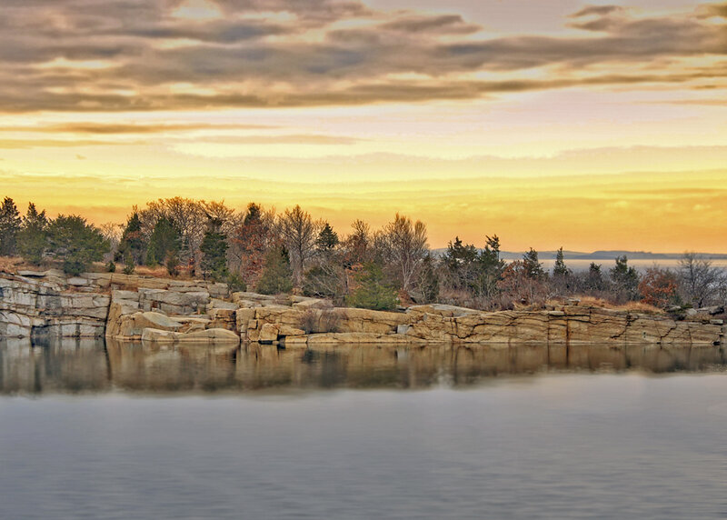 Rocky Shoreline at Sunset — Yellow
