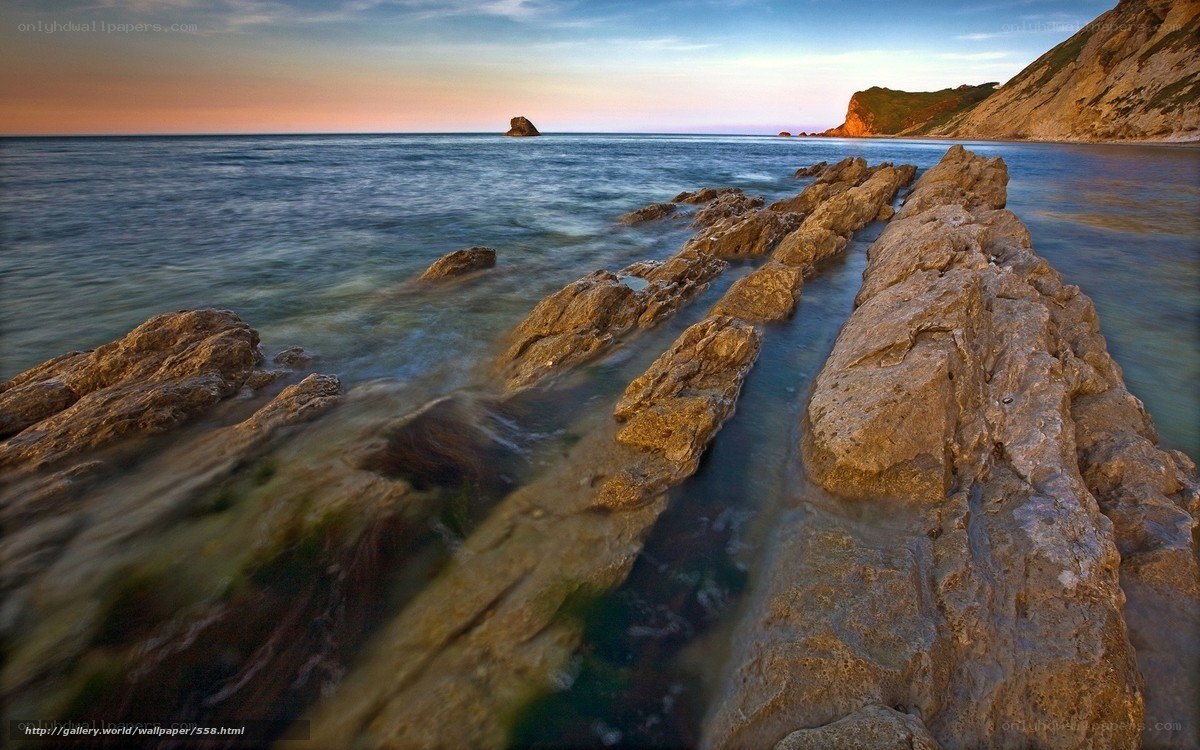 Rocky shoreline at sunset