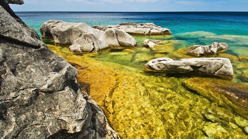 Rocky Shoreline — Blue, Serene, Afternoon