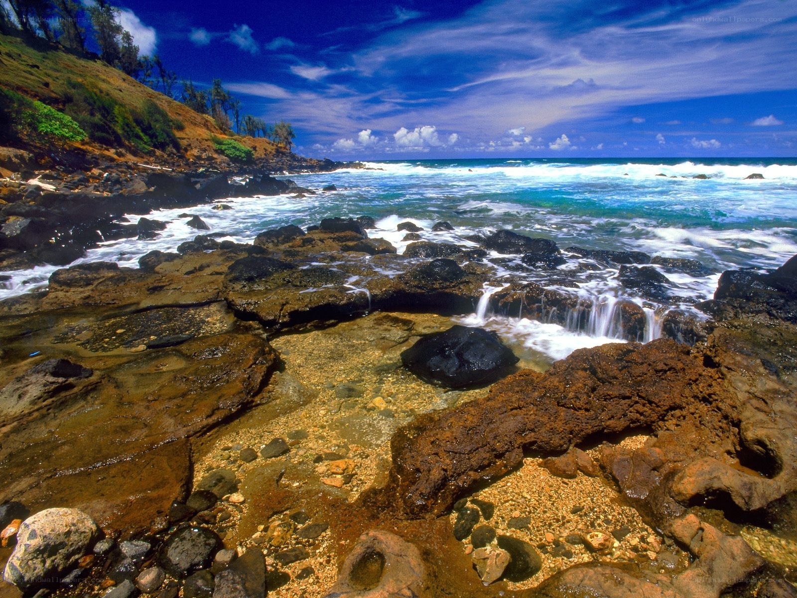 Rocky shoreline with ocean waves