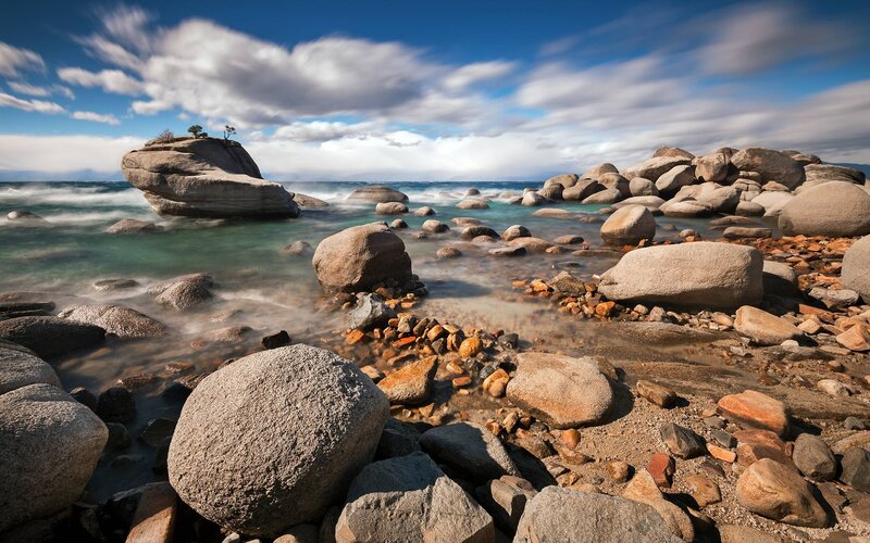 Rocky Shoreline with Sea — Blue, Serene