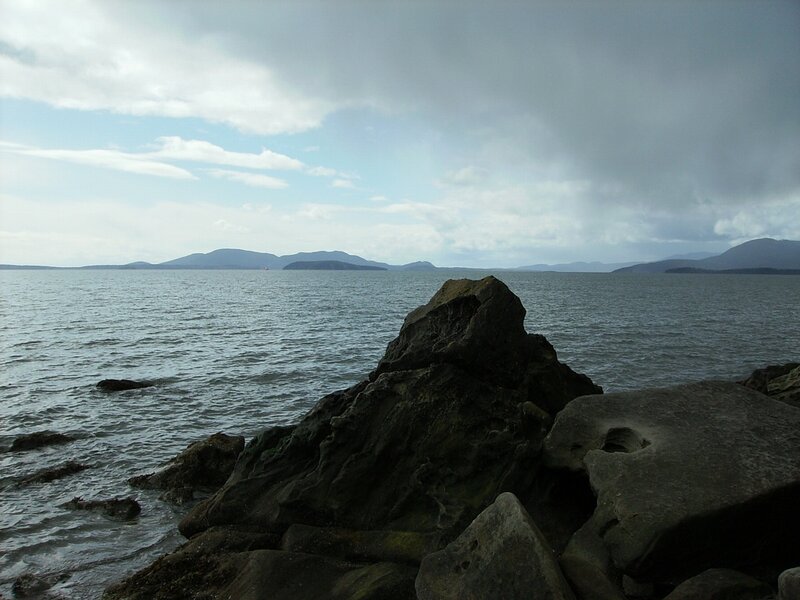 Rocky Shoreline with Sea — Gray