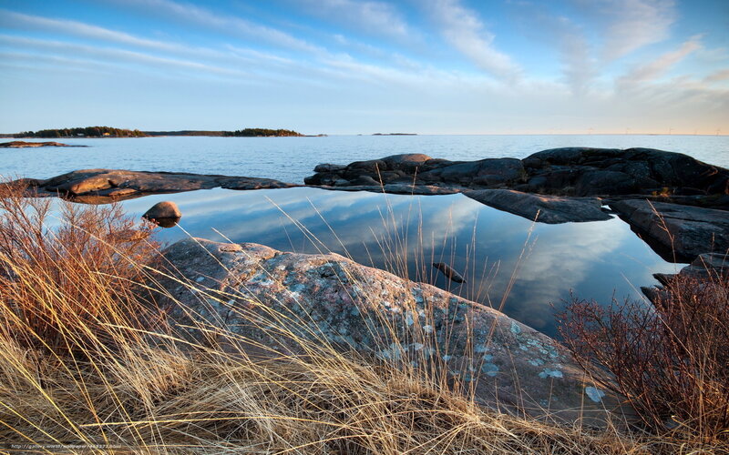 Rocky Shoreline with Tide Pool — Blue, Serene