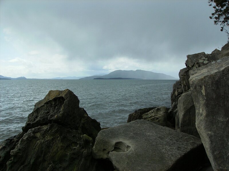 Rocky Shoreline with Water — Gray