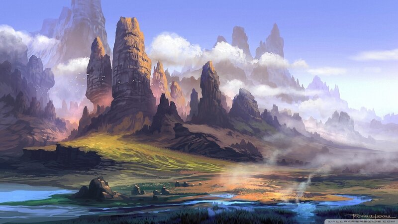 Rocky Spires Landscape — Blue, Serene