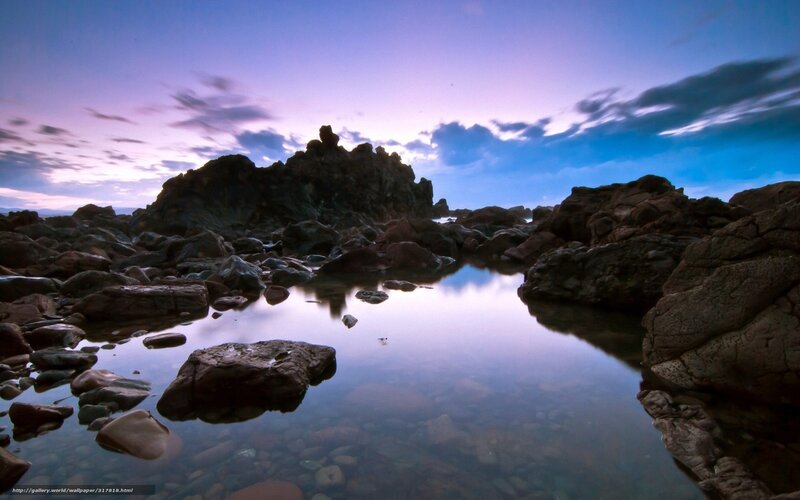 Rocky Tide Pool at Dusk — Blue