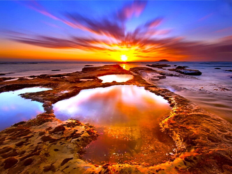 Rocky Tide Pools at Sunset — Blue, Dramatic