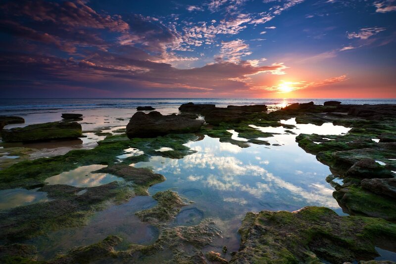 Rocky Tide Pools at Sunset — Blue, Serene