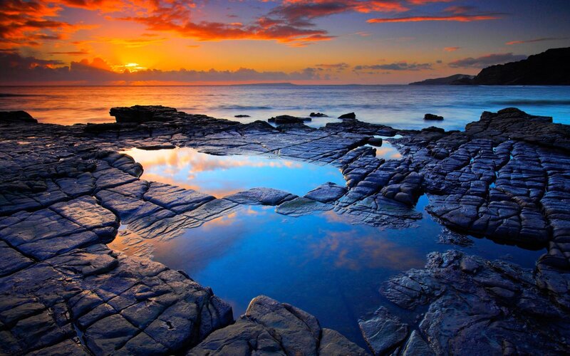 Rocky Tide Pools at Sunset — Blue