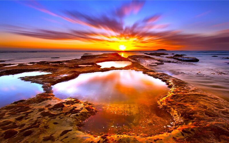 Rocky Tide Pools at Sunset — Orange