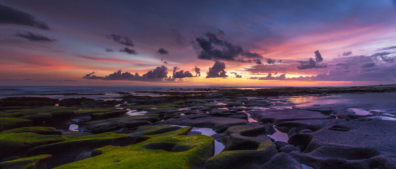 Rocky Tide Pools at Sunset — Purple, Dramatic, Photograph, Ocean
