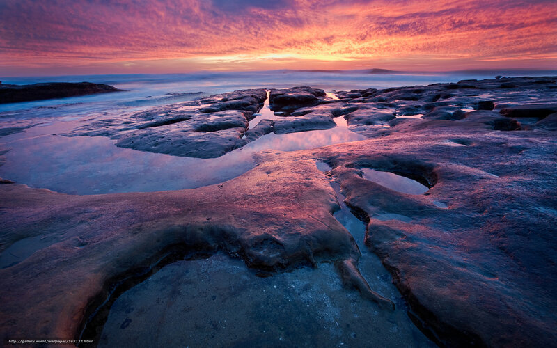 Rocky Tide Pools at Sunset — Purple, Dramatic