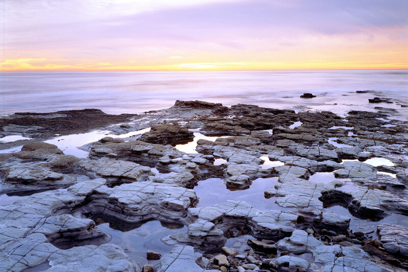 Rocky Tide Pools at Sunset — Purple, Serene, Photograph, Ocean
