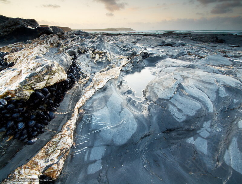 Rocky tide pools at sunset