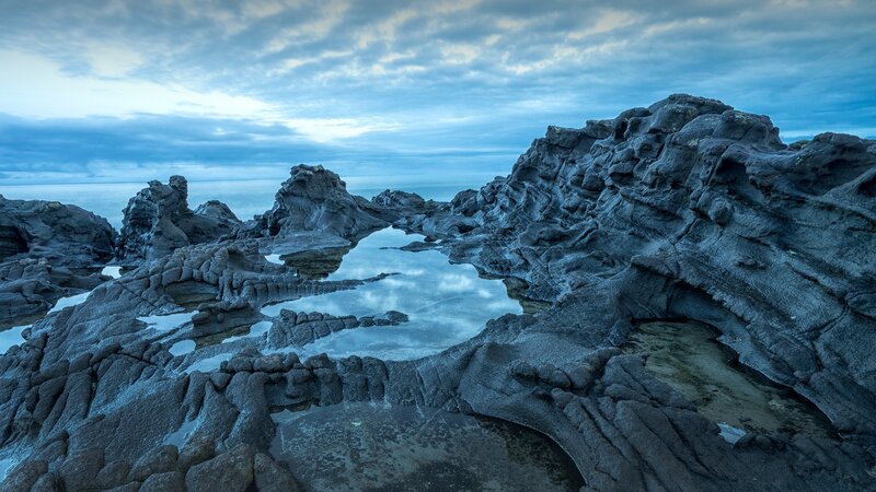 Rocky Tide Pools — Blue, Dramatic, Sunset