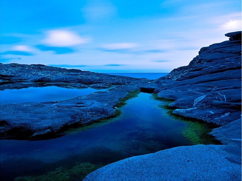 Rocky Tide Pools — Blue, Serene, Night