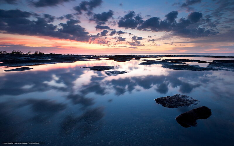 Rocky Tide Pools — Blue, Serene, Sunset, Photograph