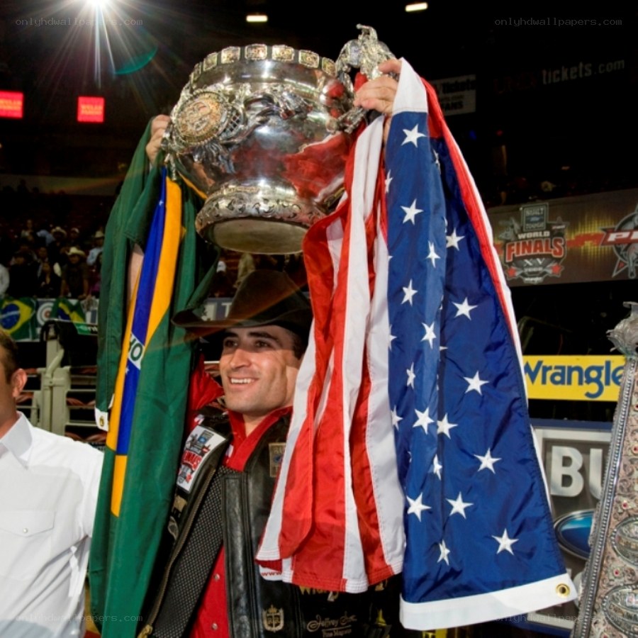 Rodeo champion with trophy