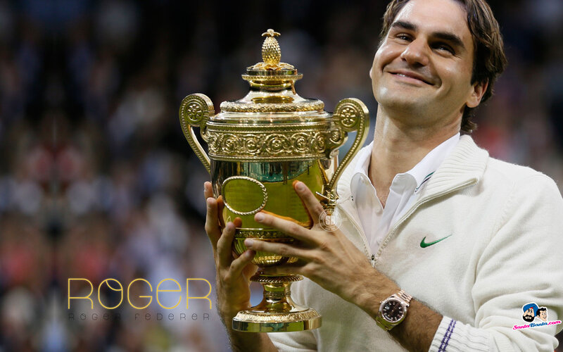Roger Federer Holding Trophy — White
