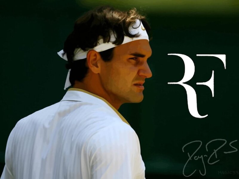 Roger Federer on the tennis court