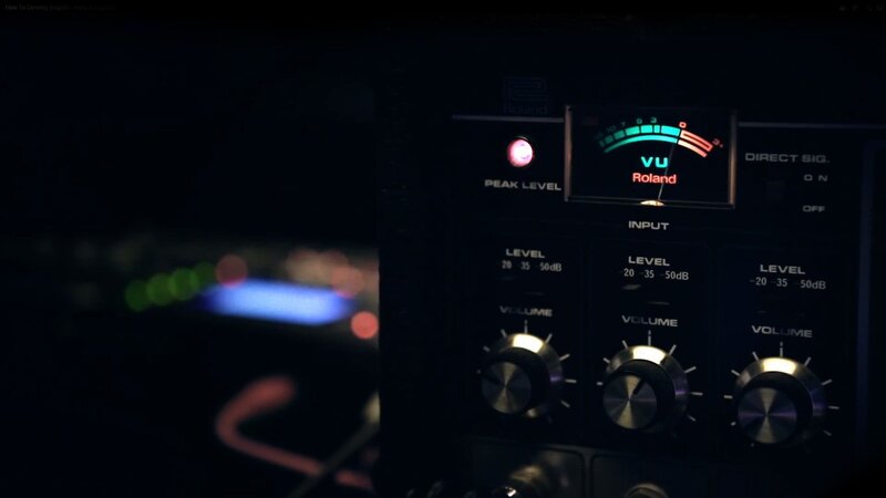 Roland audio equipment in dark room