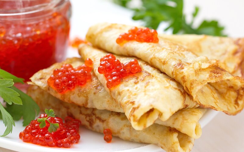 Rolled Crepes with Caviar