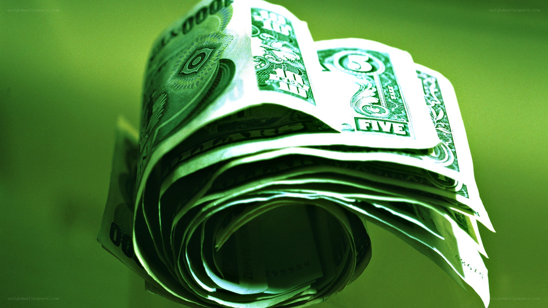 rolled five-dollar bills