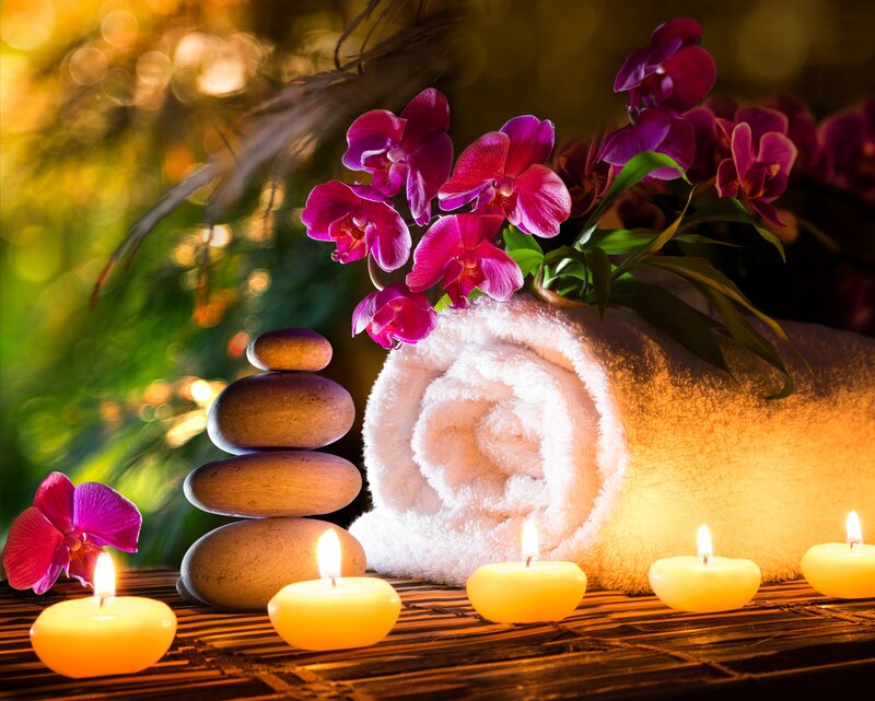 Rolled Towel with Orchids