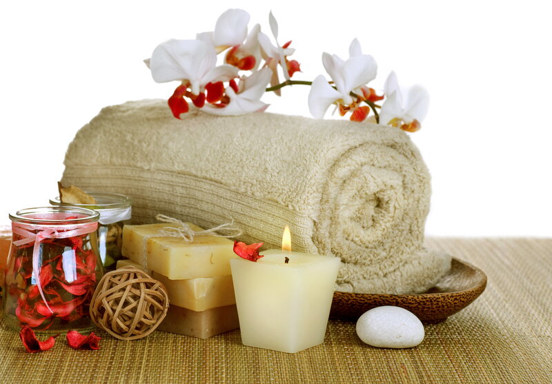 Rolled Towel with Spa Items