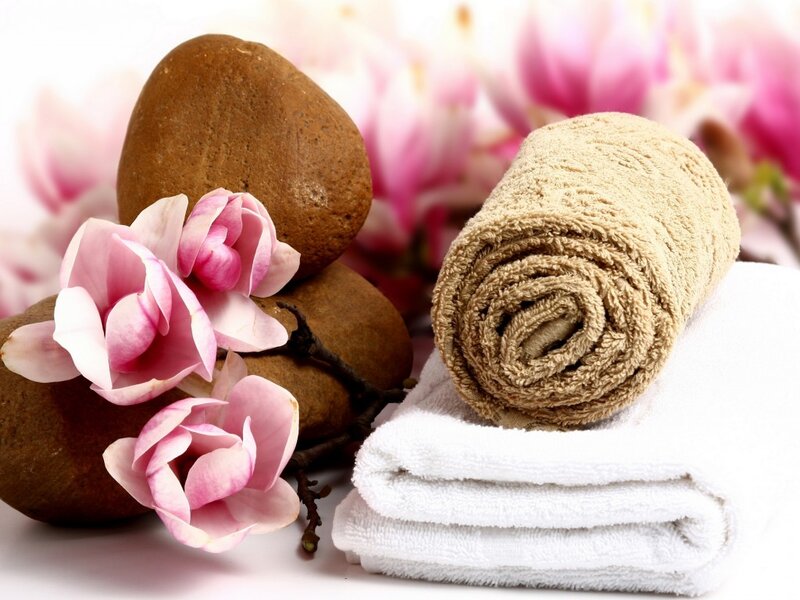 Rolled Towels and Flowers