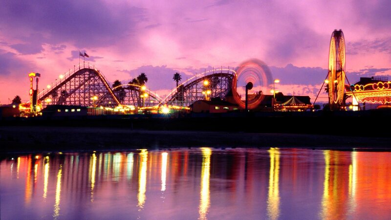 Roller Coaster at Amusement Park — Purple, Dramatic