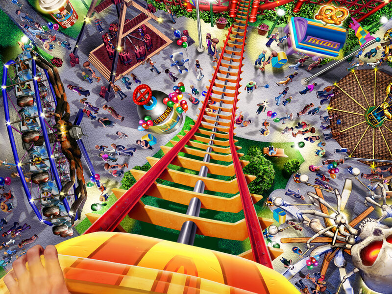 Roller Coaster at Amusement Park — Red, Chaotic