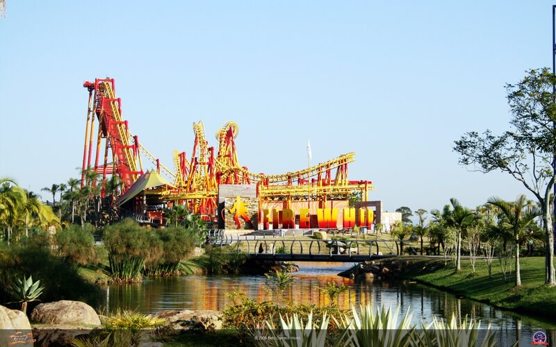 Roller Coaster at Amusement Park — Red