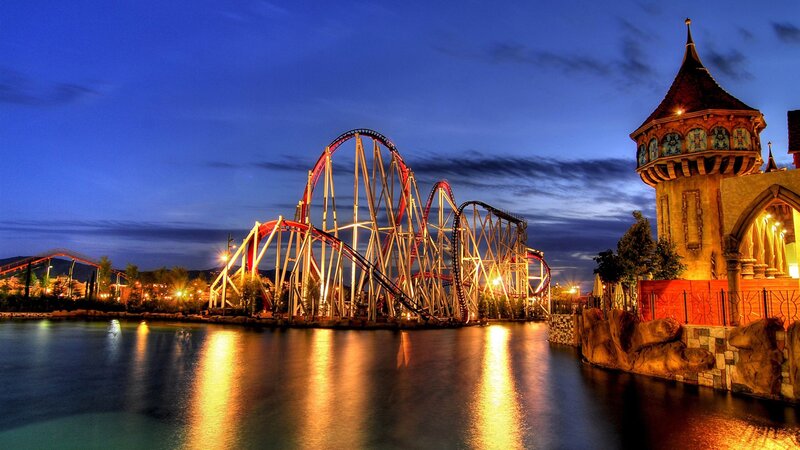 Roller Coaster at Night — Blue, Dramatic