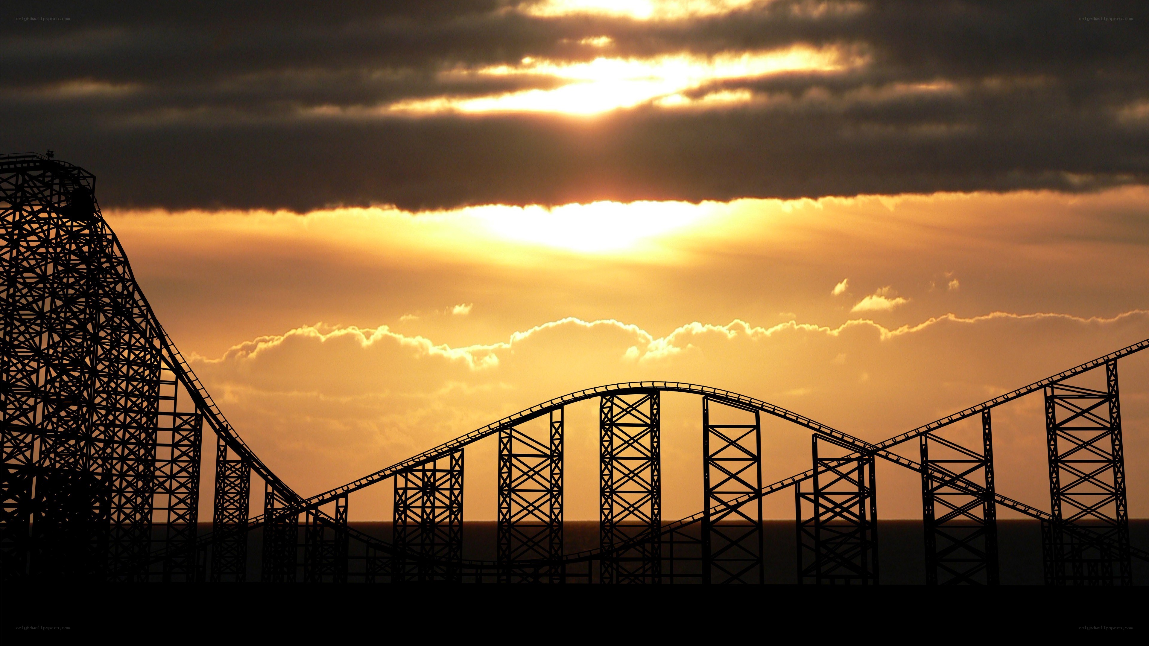 Roller coaster at sunset
