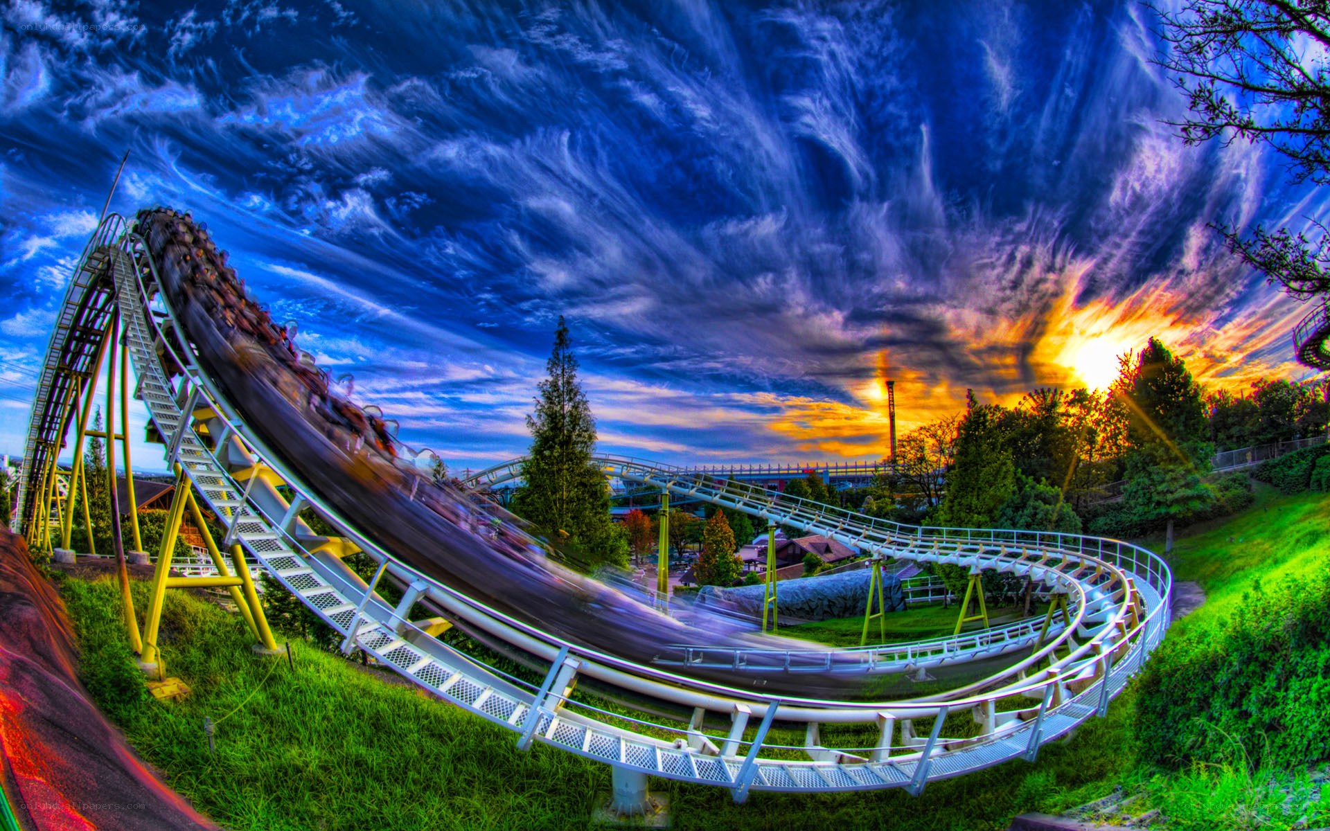 Roller coaster at sunset