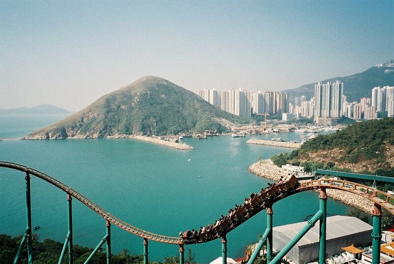 Roller Coaster at Theme Park — Blue