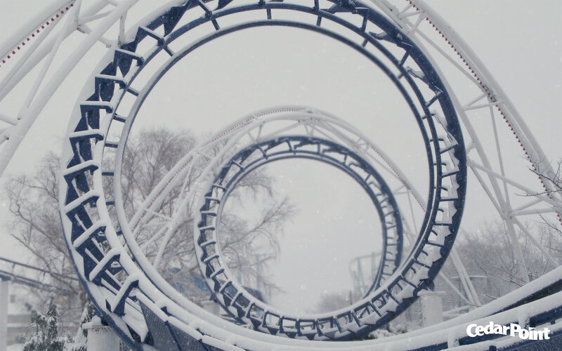 Roller coaster in snowstorm