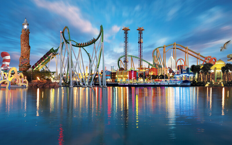 Roller Coasters at Amusement Park — Blue, Dramatic