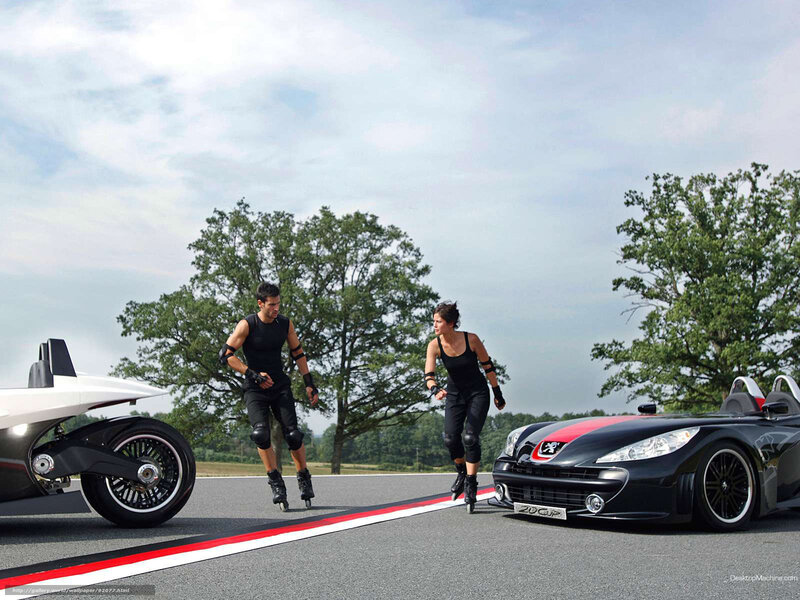 Roller skaters on a racetrack