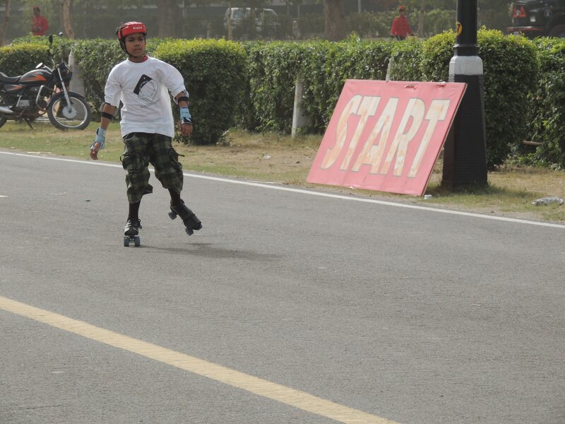 Roller skating at the start line