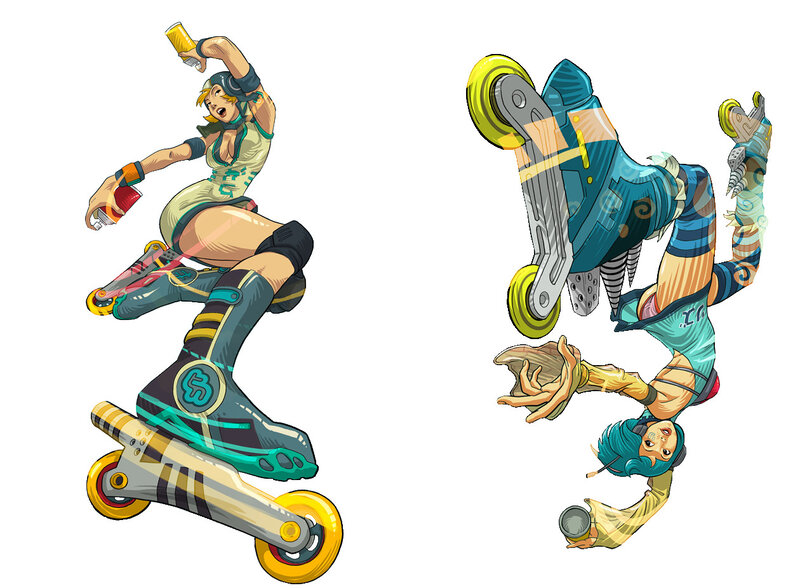 roller skating characters in action