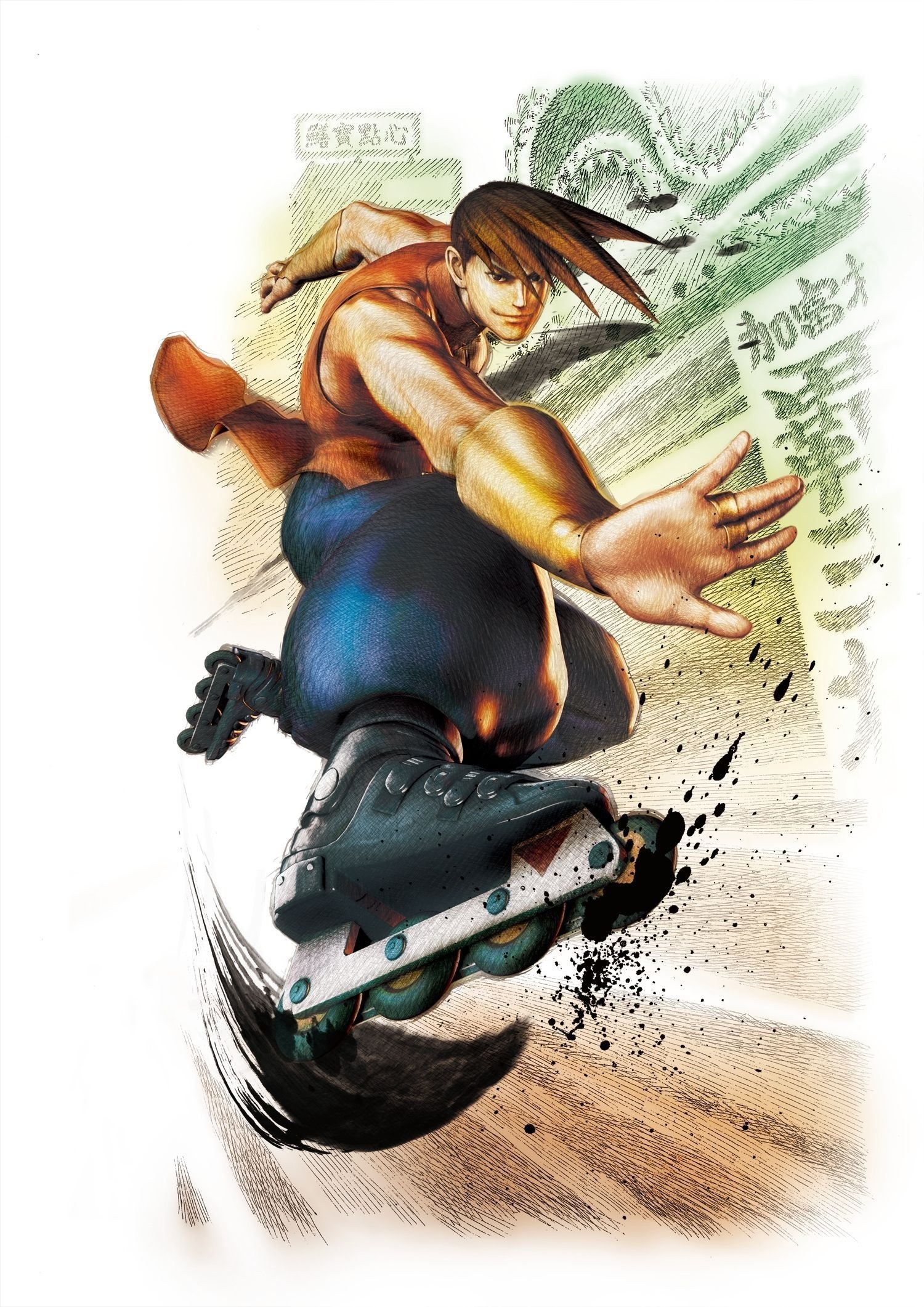 rollerblading fighter in action
