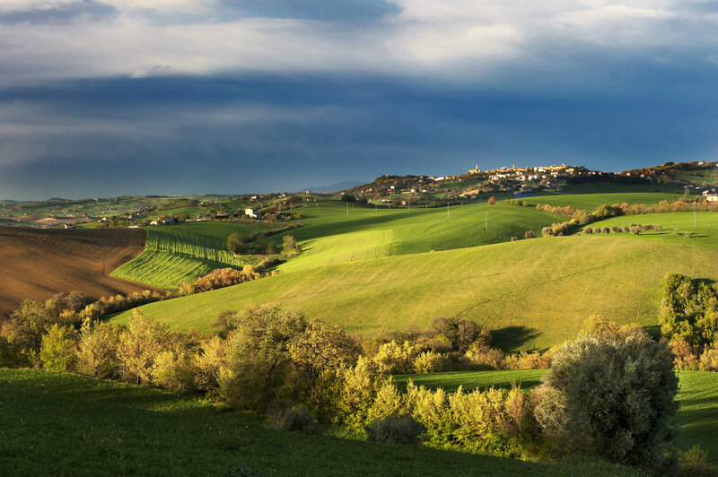 Rolling Green Hills — Dramatic, Afternoon, Photograph, Village