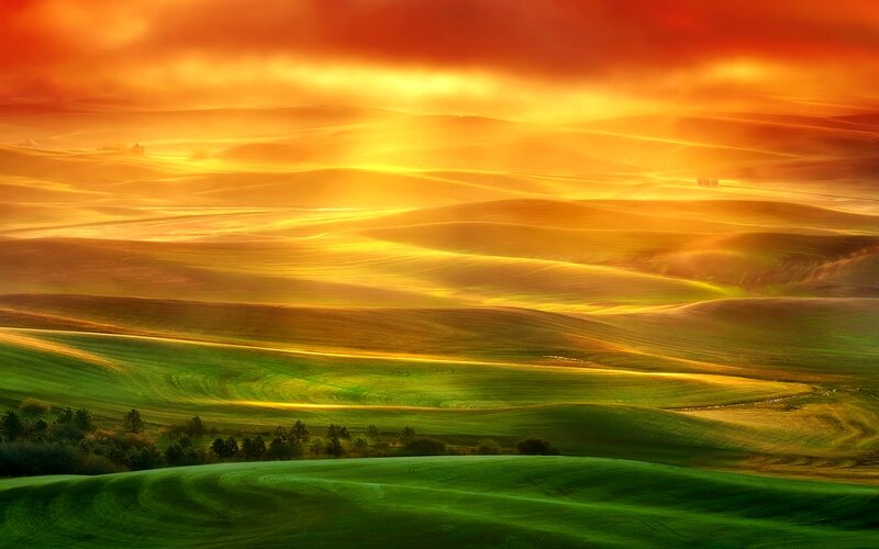 Rolling Green Hills — Dramatic, Sunset, Photograph, Sky